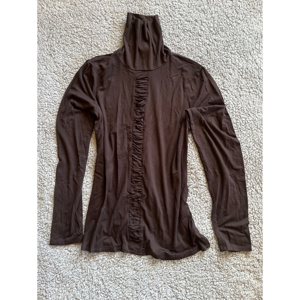 Kenneth Cole Reaction Large Brown Long Sleeve Ruffle Turtleneck.